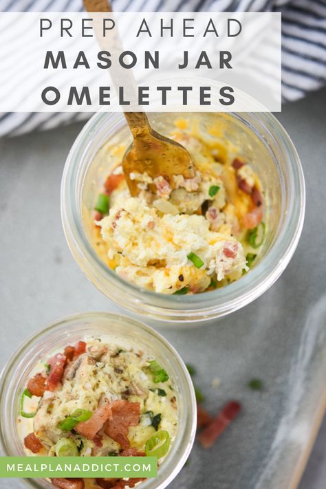 Mason Jar Omelets, Mason Jar Omelet Microwave, Mason Jar Breakfast Recipes, Salad Lunches, Single Serve Breakfast, Mason Jar Meal Prep, Mason Jar Breakfast, Witch Recipes, Macro Food