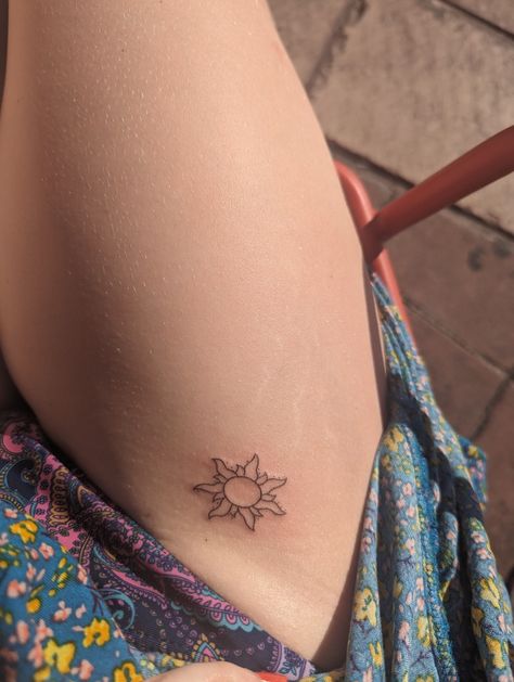 Tangled Theme Tattoo, Tangled Rapunzel Flower Tattoo, Tangled Tattoo Ideas Small, Tangled Star Tattoo, Matching Tangled Tattoos, Tangled Themed Tattoo, Tangled Sun Tattoo Small, Sun Tangled Tattoo, Small Tangled Tattoos