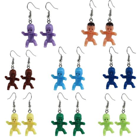 PRICES MAY VARY. [Set includes] You will get 8 pairs of baby earrings in different colors-pink, Latin, dark brown, green, blue, and purple. The cute arm shape of the mini doll can make you look more unique. This set will also be the perfect choice for baby showers and other baby-themed occasions and outfits! [100% environmentally friendly materials] No need to worry about your sensitive ears! Our earrings are made of high-quality resin, plastic and alloy hook, which are safe and comfortable to w Doll Earrings, Color Verde Claro, Ugly Dolls, Baby Earrings, Doll Jewelry, Light Earrings, Body Chain Jewelry, Creative Jewelry, Shape Patterns