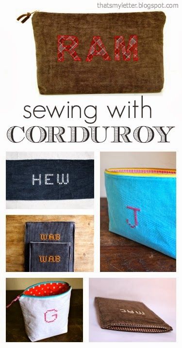 Sew: corduroy sewing projects Fine wale corduroy is a favorite fabric of mine and today I’m sharing a few sewing projects you can make using corduroy. Save those worn out corduroy pants because you can repurpose them into a useful pouch. Brown corduroy with an appliqued monogram, metal zipper and flannel lining make for a... Read more Tela, Sew Tutorials, Pouch Diy, Sewing Fun, Hand Crafts, Duck Cloth, Sew Easy, Brown Corduroy, Corduroy Fabric