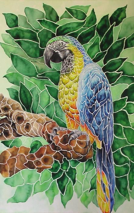 Parrot Painting, Glass Painting Patterns, Art Coquillage, Mosaic Birds, Glass Painting Designs, Batik Art, Mosaic Artwork, Stained Glass Art, Silk Painting