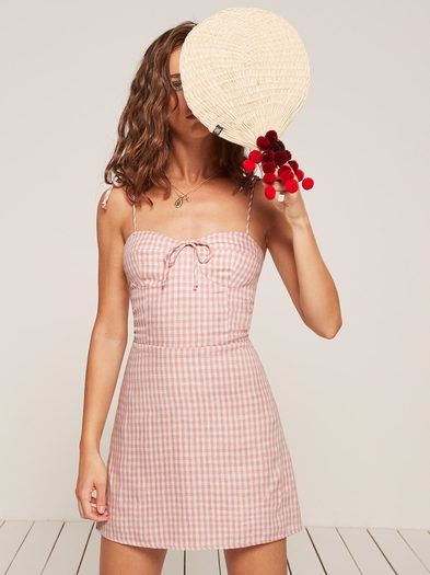 You probably need a new dress. This is a mini length, fit and flare dress with a center front tie and a sweetheart neckline. Pink Gingham Mini Dress, Pink Gingham Outfit, Eco Friendly Dress, Pink Gingham Dress, Dress Reformation, Oktoberfest Outfit, Silky Dress, Pink Gingham, Gingham Dress