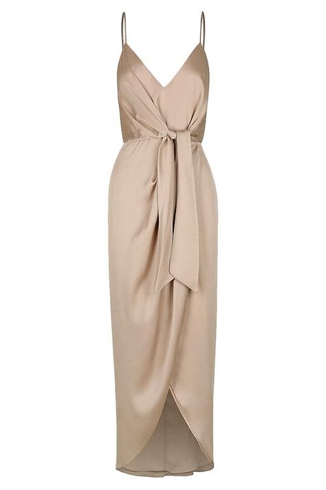 ORO TIE FRONT COCKTAIL MIDI DRESS - STONE Cocktail Midi Dress, Draped Midi Dresses, One Shoulder Midi Dress, Cocktail Dress Wedding, Mode Chic, Midi Cocktail Dress, Cocktail Party Dress, Bride Dress, Wedding Guest Dress