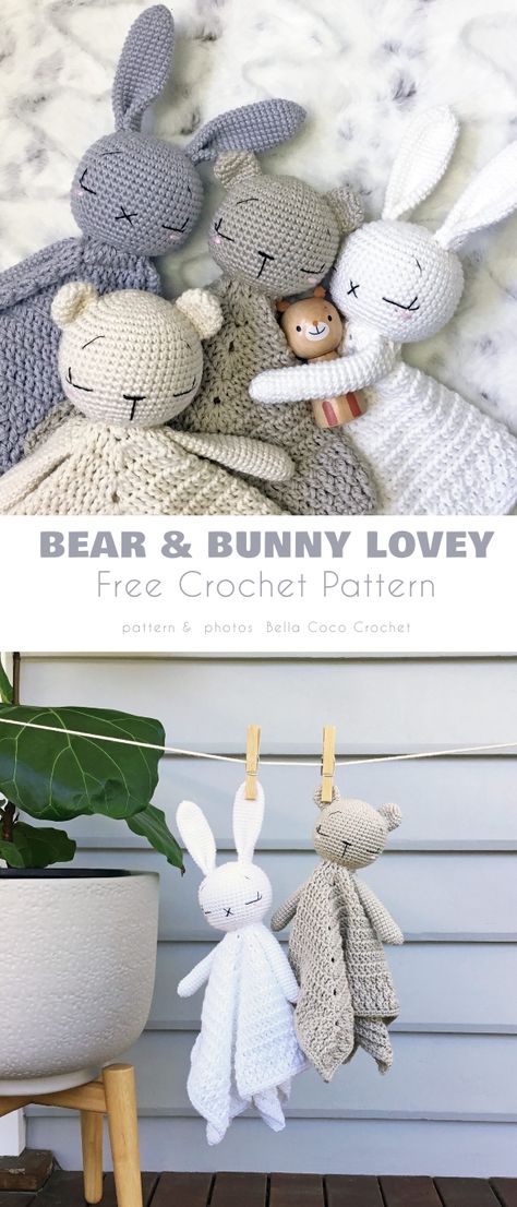 Cute Baby Lovey Free Patterns Crochet Bear Rattle Free Pattern, Knitting Baby Toys, Knit Lovey Pattern, Super Chunky Yarn Patterns, Baby Boy Crochet Toys, Crochet Gender Reveal Ideas, Crochet Baby Animal Blanket, Knit Lovey Pattern Free, Quick Crochet Toys