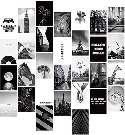 Amazon.com: YUMKNOW Aesthetic Wall Collage Kit - 4x6 inch Set of 30, Teen Girl Room Decor for Bedroom Dorm, Motivational Wall Art, Black and White Photo Picture Posters, Minimalist Gift for Teenage Girls Her: Posters & Prints Modern Wall Stickers, Picture Wall Bedroom, Aesthetic Wall Collage, Boho Mid Century Modern, Preppy Decor, Wall Collage Decor, Black Rooms, Wall Collage Kit, Teen Girl Room Decor
