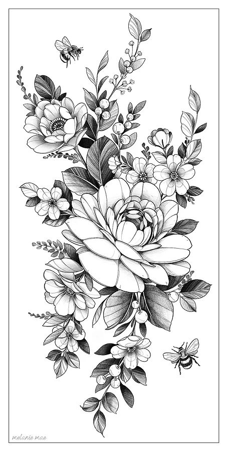 FAQ | Melanie Mae Tattoo Floral Shoulder Tattoo Stencil, Line Work Flower Tattoo Sleeve, Flower Design Tattoos For Women, Flowers Tattoo Ideas For Women, Mandala Tattoo Sleeve Stencil, Flower And Berry Tattoo, Flower Tattoo Sleeve Stencil, Black And White Half Sleeve Tattoos For Women, Different Types Of Flower Tattoos