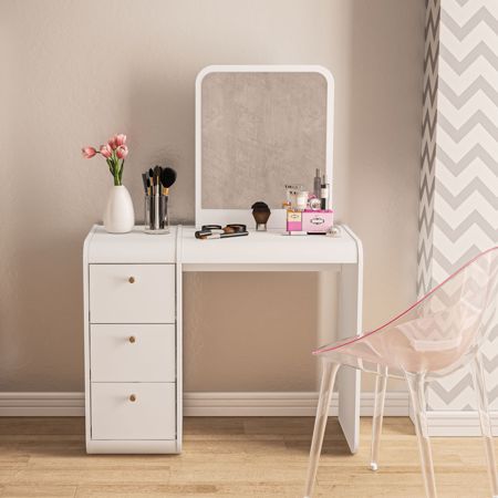 Makeup Vanity Under $100, Organisation, White Standing Mirror, Modern Vanity Table, Makeup And Accessories, College House, Painted Vanity, Vanity Table Set, Dressing Table Design