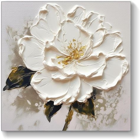 Amazon.com: ‎UYLHJKLZ Original White Flower Oil Painting On Canvas Large Textured Wall Decor Abstract White Floral Painting Modern Living Room Decor,Unstretched,Frameless,(66X66cm) 26X26Inches: Paintings Textured Flowers On Canvas, Textured Flower Art, Canvas Floral Painting, White Flower Oil, Heart Art Painting, White Flower Painting, Texture Painting Techniques, Painting Textured Walls, Living Room Painting