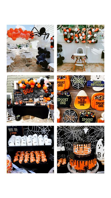 1 Birthday Halloween Theme, Spooky One Birthday Backdrop, First Birthday Spooky Theme, Spooky One Halloween Party, Halloween Themed Two Year Old Birthday, Spooky One First Birthday Balloons, Too Spooky Birthday, Halloween Party One Year Old, Spooky One First Birthday Party Favors