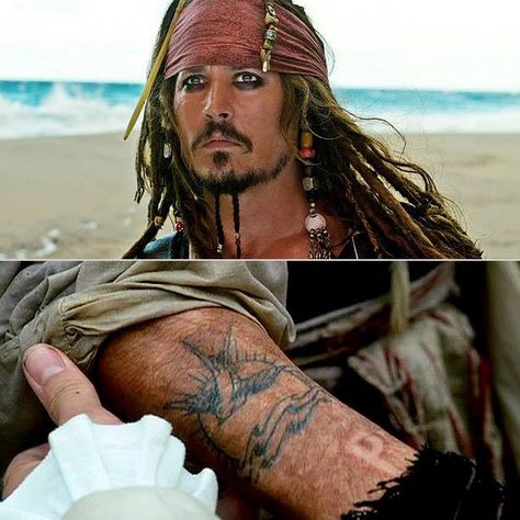 Jack Sparrow Tattoo, Tattoo Pirate, Johnny Depp Tattoos, Jack Sparrow Tattoos, Sparrow Tattoo Design, Jack Tattoo, جوني ديب, P Tattoo, Kaptan Jack Sparrow