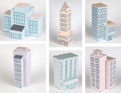 PAPERMAU: City With Skyscrapers Playset Paper Model For Kids - by Brother Paper City Model, Paper City Printable Template, Building Drawing Ideas, Diy Cardboard Building, Cardboard Skyscraper, City Model For School Project, Paper City Printable, Skyscraper Model, City Diorama