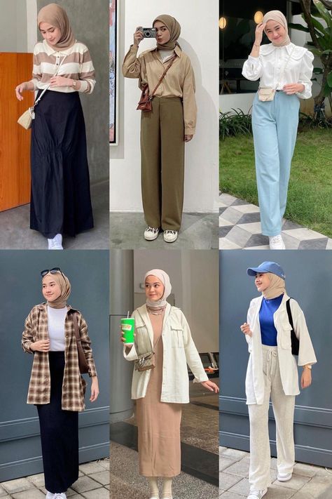 Trendy Hijab Outfits Casual, Mix And Match Outfits Hijab Casual, Mix And Match Outfits Hijab, Ootd Cardigan, Outfit Kampus, Style Hijab Casual, Outfit Ngampus, Outfit Kuliah, Tutorial Hijab Pashmina