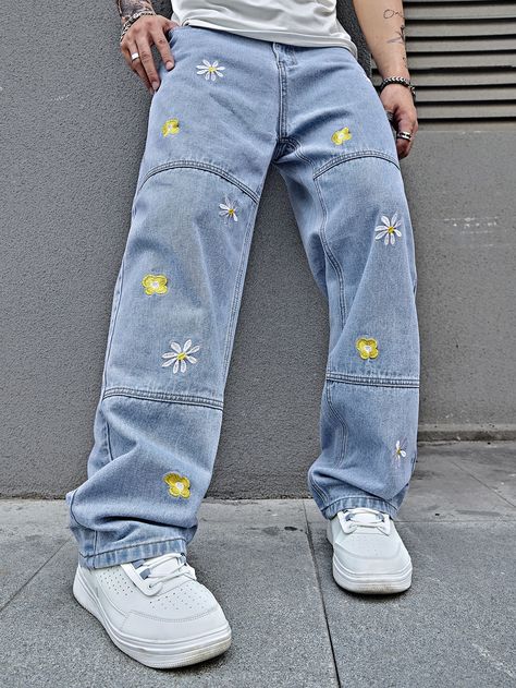 Straight Leg Jeans Men, Unique Jeans, Moda Streetwear, Streetwear Mode, Custom Jeans, Street Fashion Men Streetwear, Guys Clothing Styles, Men Plus Size, Mens Outfit Inspiration