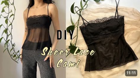 Upcycling, Couture, Mesh Top Sewing Pattern, Fitted Tank Top Sewing Pattern, Diy Cami Top Pattern, Lace Sewing Patterns, Diy Cami Top, Sewing A Top, Babydoll Top Pattern