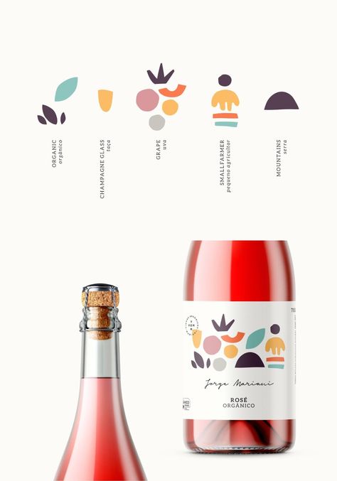 Organic Wine Label Design, Colorful Wine Label, Rose Wine Packaging, Sparkling Wine Label Design, Wine Brand Identity, Wine Labels Design, Organic Wine Label, Wine Etiquette Design, Wine Branding Design