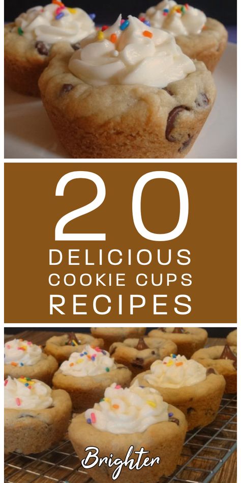 Pie, Chocolate Chip Cookies In Muffin Tin, Banana Pudding Cookie Cups, Cookie Cup Filling Ideas, Twix Cookie Cups, Cookie Dough Muffins, Strawberry Cookie Cups, Turtle Cookie Cups, Mini Cupcake Tin Recipes