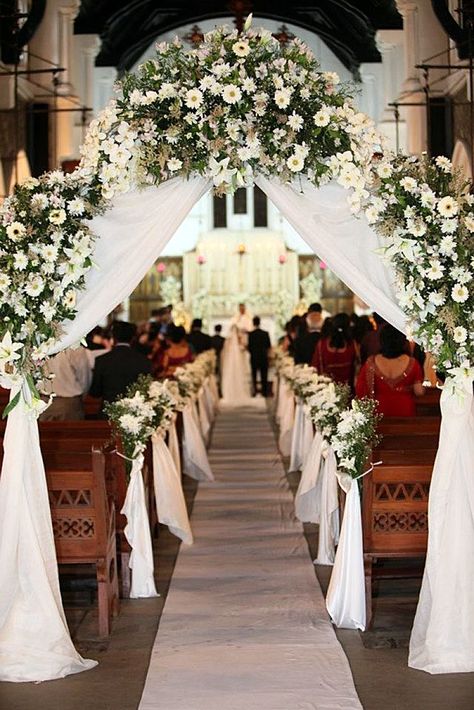 church wedding decorations at the beginning of the passage an arch of white fabric and flowers every bloomingthing Rustic Church Wedding, Church Aisle Decorations, Wedding Church Aisle, Church Aisle, Wedding Church Decor, Pew Decorations, Church Wedding Flowers, Rustic Wedding Photos, Wedding Arch Rustic