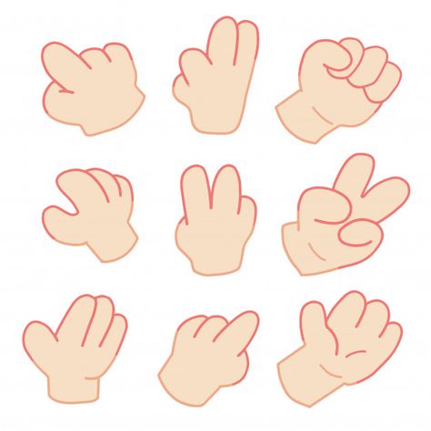 Cartoon hand pointing set illustration P... | Premium Vector #Freepik #vector #logo #people #icon #hand Cartoon Peace Sign Hand, How To Draw A Finger, Hand Pointing At You Reference Drawing, Peace Hand Illustration, Simple Hand Illustration, Hand Cartoon Drawing, Cartoon Hand Reference, Hands Drawing Cartoon, How To Draw Cartoon Hands