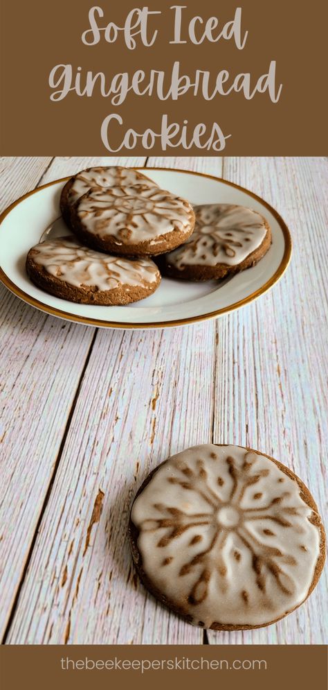 Soft Iced Gingerbread Cookies - The Beekeepers Kitchen Iced Gingerbread, Gingerbread Dessert, Best Gingerbread Cookies, Gingerbread Cookie Dough, Soft Gingerbread Cookies, Ginger And Cinnamon, Candied Ginger, Gingerbread Recipe, Ginger Cookies