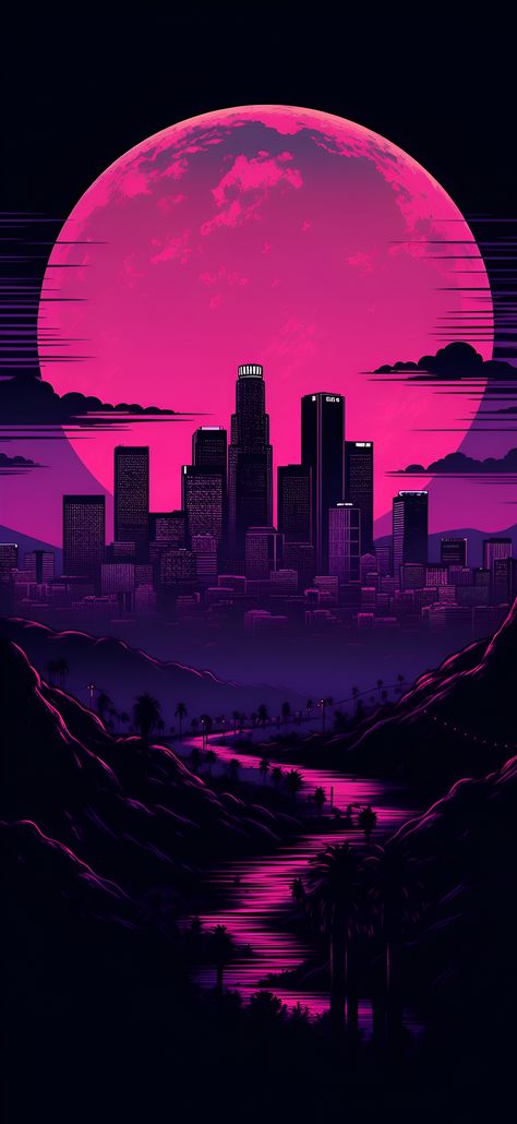 Los Angeles Skyline: Neon Pink Aesthetic Wallpaper iPhone Neon wallpaper #zicxa-photos #zicxa #images #background #wallpaper #freepik #shutterstock #VN #videos #zicxa-videos Image Illusion, Synthwave Art, Cityscape Wallpaper, Los Angeles Skyline, Vaporwave Wallpaper, Amoled Wallpapers, Aesthetic Wallpaper Iphone, New Retro Wave, Dark Phone Wallpapers