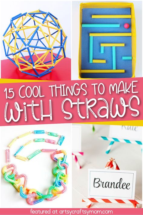 Drinking Straw Crafts – 15 Cool Things to Make with Straws at home. Straw Flowers, decorations, 3D models, and more! Plastic Straw Crafts, Straw Necklace, Straw Rockets, Straw Activities, Paper Straws Crafts, Drinking Straw Crafts, Upcycle Paper, Bendy Straw, Flower Wall Hanging Decor
