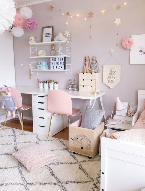 pink study corner girls room Design Ložnic, Shared Girls Room, Bilik Tidur, Cute Bedroom Ideas, Girl Bedroom Designs, Daughters Room, Girl Bedroom