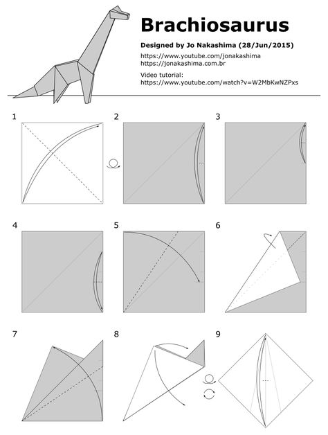 Origami Brachiosaurus - Jo Nakashima Jo Nakashima Origami, Origami Dinosaur Easy Step By Step, Dino Origami Easy, Oragami Dinasour, Dino Gift Ideas, Origami Dinosaur Easy, Dino Origami, Paper Dino, Origami Dolphin