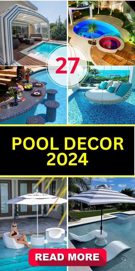 27 Trending Pool Decor Ideas for 2024 - Transform Your Backyard! - placeideal.com Pool Area Decorating Ideas Patio, Outdoor Pool And Patio Ideas, Patio Pool Decorating Ideas, Poolside Decorating Ideas Backyard, Pool Patio Decorating Ideas Inspiration, 2024 Pool Trends, Pool Room Ideas Swimming, Decorating Pool Area, Outside Pool Area Ideas