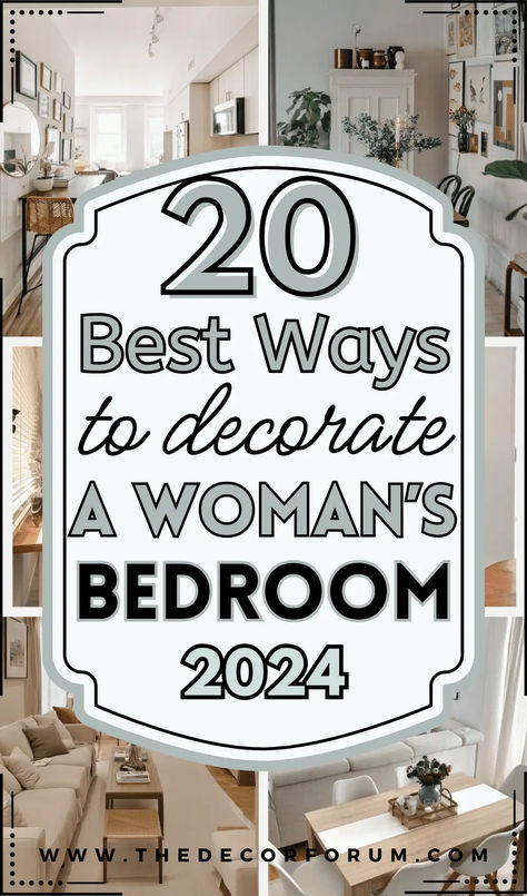 20 easy ways to decorate a woman's bedroom that include design tips such as choosing a color palette, country cottage aesthetic, storage solutions, beautifying your walls, using mirrors, incorporating plants, and more. How To Decorate Your Bedroom Walls, Romantic Bedroom Ideas For Women, Moms Room Ideas, Fall Bedroom Refresh, French Country Bedrooms Decorating Ideas Toile Bedding, Cozy Western Bedroom Ideas, Elegant Bedroom Inspirations, Mom Bedroom Ideas Decor Cozy, Styling Your Bed