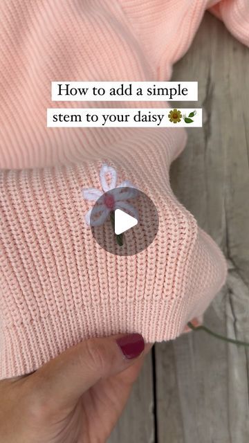 Hand embroided personalised jumpers - Pixie&Me on Instagram: "A simple stem for your daisy with a cute little leaf detail!   🌼🍃🌼🍃🌼🍃🌼🍃🌼🍃🌼🍃🌼🍃  Head to our bio link for our DIY kits! We make beautiful floral initials for your little ones and have the kit and free access to tutorials via our page!   Unlock your new obsession!!  Renee  #howtoembroider #learntoembroid #lazydaisy #diybroidery" Embroidered Flowers Simple, Personalised Jumpers, Embroidered Jumper, Embroidered Daisy, Embroidered Leaves, Floral Initial, New Obsession, Applique Fabric, Embroidery On Clothes