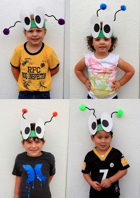 bug hats--super cute! I could use this idea for costumes for a PTO program. Insects Preschool, Bugs Preschool, Insect Crafts, Bug Crafts, Spring Preschool, Aktivitas Montessori, Daycare Crafts, Construction Birthday, Crafts For Kids To Make