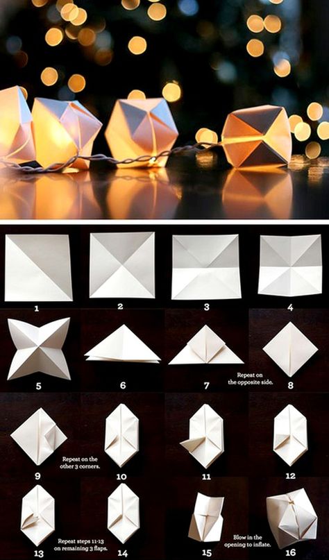 DIY Wedding Tutorial: Let there be light | Wedding Ideas - Want That Wedding ~ A UK & International Wedding Blog Vika Papper, Paper Cube, Paper Lanterns Diy, Origami Ornaments, Diy String Lights, Origami Diy, Origami Lamp, Folding Origami, How To Make Origami