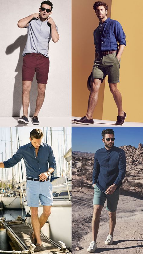 Summer Chinos Men Outfit, Short Chinos Men Outfit, Men’s Shorts Style, Chinos Shorts Men Outfit, Bermuda Shorts Outfit Men, Men’s Shorts Fashion, Chino Shorts Mens Outfit, Short Men Outfit Ideas, Men’s Shorts Outfits