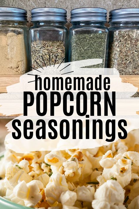 Forget boring buttered popcorn! Take your movie nights up a notch with homemade popcorn seasonings that'll make your mouth sing. These easy recipes are for savory, sweet, and spicy mixes using simple pantry ingredients. No Salt Popcorn Seasoning, Savory Movie Night Snacks, Dry Mixes For Pantry, Popcorn Spices Seasoning Mixes, Diy Dry Mixes Recipes, Popcorn Salt Recipe Homemade, Air Popped Popcorn Seasoning, Homemade Pantry Dry Mixes, Popcorn Seasonings Homemade