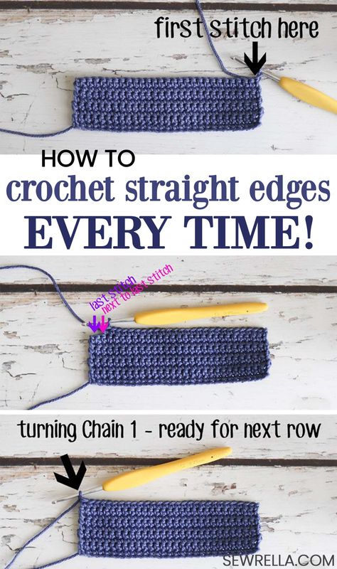 Crochet Tutorials, Crochet Hack, Beginner Crochet Tutorial, Crochet Tips, Beginner Crochet Projects, Crochet Stitches For Beginners, Crochet Lessons, Tutorial Crochet, Straight Edges