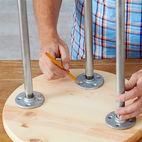 Mark flange mounting hole locations Upcycling, Pvc Candles, Pipe Leg Table, Mebel Antik, Small Round Side Table, Diy Table Legs, Home Cleaning Tips, Pipe Table, Diy Photo Backdrop