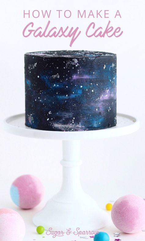 Learn how to make a galaxy cake with the perfect buttercream colors and edible glitter star clusters. Made in partnership with JOANN | Sugar & Sparrow | #galaxycake #spacecake #starwarscake #buttercreamgalaxycake #nasacake #joann #sugarandsparrow #cakedecorating #cakeideas #galaxy #cakedesign #cakedecoratingtutorials Planet Cake, Galaxy Cake, Decoration Patisserie, Star Clusters, Star Wars Cake, Fairy Cake, Space Birthday Party, Edible Glitter, Space Birthday