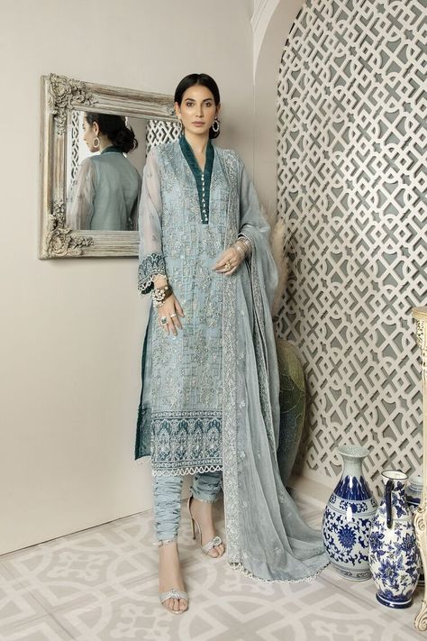 Punjabi suits from House Of Nawab Heavily Embroidered Wedding Collection FERIZIYA 3 Piece UnStitch I Latest Pakistani Salwar Kameez Punjabi Suits Designer Wear Churidar Pajama, Chiffon Shirt Dress, Organza Suits, Raw Silk Fabric, Pakistani Salwar, Pakistani Salwar Kameez, Silk Trousers, Embroidered Wedding, Desi Fashion