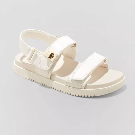 Women's Jonie Ankle Strap Footbed … curated on LTK White Strappy Sandals Outfit, Cute Walking Sandals, Summer Walking Shoes, White Sandals Outfit Casual, Summer Sandals Aesthetic, Casual Footwear Women, Walking Outfit Summer, White Sandals Outfit, Walking Sandals Women