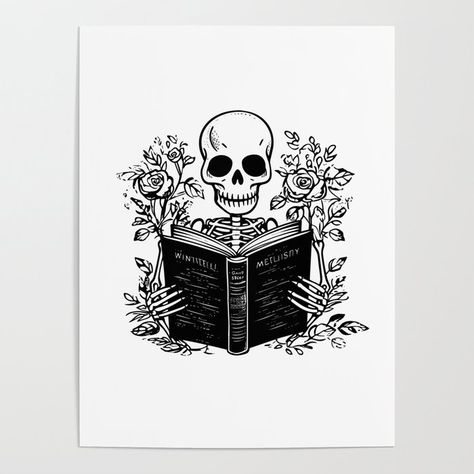 Book Flower Aesthetic, Skeleton Reading Book, Tbr Sticker, Reader Tattoo, Skeleton Book, To Be Read List, Skeleton Reading, Bookish Tattoos, Emprendimiento Ideas