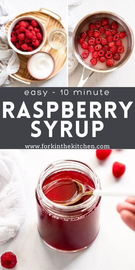 Make your own homemade raspberry simple syrup in less than 10 minutes with fresh raspberries (or frozen!) and sugar. It’s so easy and adds a fruity, colorful addition to drinks, cocktails, tea, lemonade, and more! Raspberry Simple Syrup, How To Make Syrup, Rasberry Tea, Raspberry Pancakes, Raspberry Drink, Simple Sugar Syrup, Simple Syrup Cocktails, Raspberry Coffee, Raspberry Cocktail