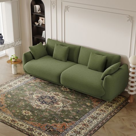 86.6" Teddy Wool Loveseat Sofa, Comforts Deep Seat Cushion Sofa with Four Throw Pillows and Hardware Feet - Bed Bath & Beyond - 40046983 Teddy Sofa, Extra Deep Sofa, Green Leather Sofa, Deep Sofa, Premium Sofa, Throw Pillows Living Room, Deep Seat Cushions, Beige Sofa, Green Sofa