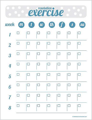 Balancing Home has a number of resolutions printables specific to different categories. We're featuring the exercise printable, in which you're supposed to check the boxes and jot down the exercise and the time whenever you work out. Other resolution Fitness Tracker, Workout Gear, Jillian Michaels, Fitness Tracker Printable, Tracker Printable, Motivation Fitness, I Work Out, Fresh Start, Get In Shape