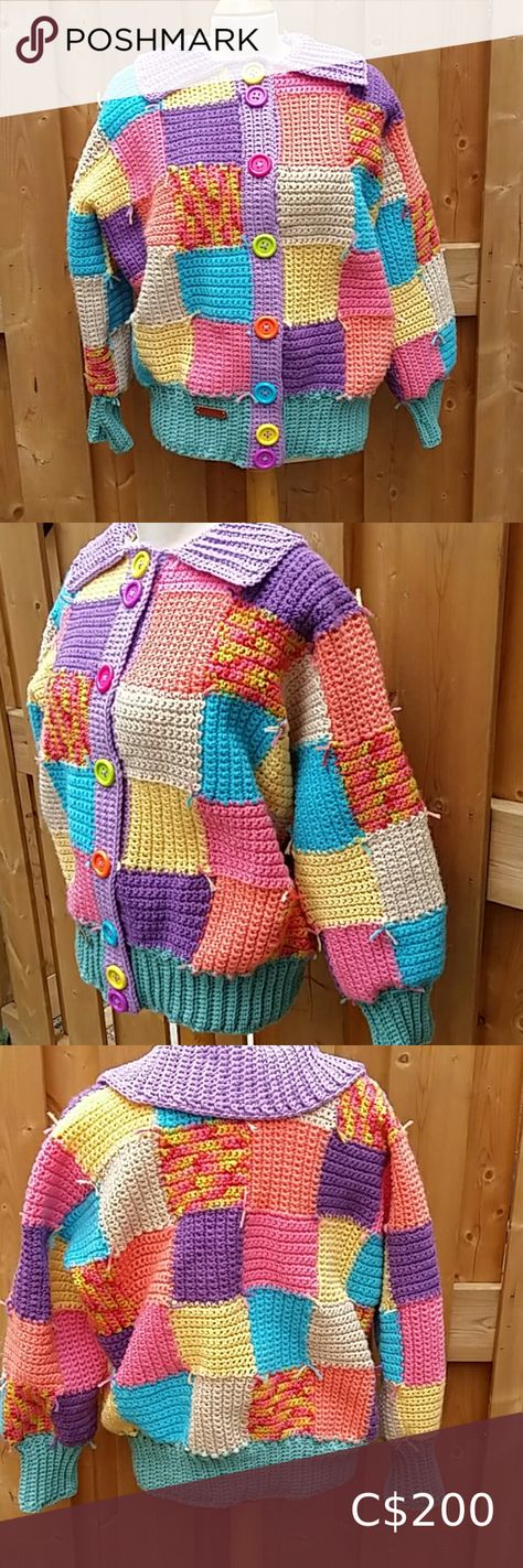 One of a kind Crochet Patch Work Cardigan Patchwork, Patch Work Sweater Crochet, Patch Work Cardigan Crochet Pattern, Patch Sweater Crochet, Crochet Patch Work Cardigan, Patch Work Crochet Cardigan, Crochet Patch Cardigan, Patch Work Cardigan Crochet, Patch Work Crochet