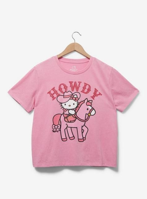 Sanrio Hello Kitty Cowgirl Cropped Women's T-Shirt - BoxLunch Exclusive, Hello Kitty Cowgirl, Hello Kitty Merch, Y2k Thrift, Hello Kitty Shirt, Hello Kitty T Shirt, Light Grey Leggings, Code Clothing, Pop Pop Shirts, Anime Tees