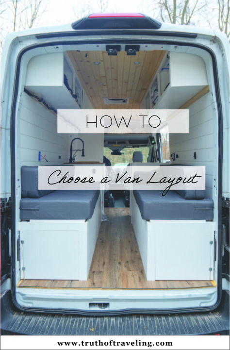 How to Choose a Van Layout - Truth of Traveling Ford Transit High Roof Van Conversion, Camper Van Conversion Diy Layout, Van Conversion Floor Plans, Campervan Layout, Campervan Conversions Layout, Van Conversion Plans, Campervan Storage Ideas, Van Traveling, Transit Camper Conversion
