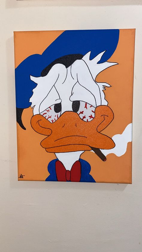 Daffy Duck Painting Canvas, Daffy Duck Painting, Donald Duck Painting, Donald Duck Drawing, Duck Painting, Duck Drawing, Inspiration Painting, Blue Opal Ring, Graffiti Style Art