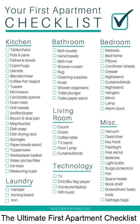 A sharable and printable first apartment checklist for everything you need to move into your first apartment. College Living Room Decor, First Apartment Tips, Organize Life, First Apartment Checklist, College Apartments, Apartment Checklist, Apartment Hacks, Diy Organizer, Decor Studio