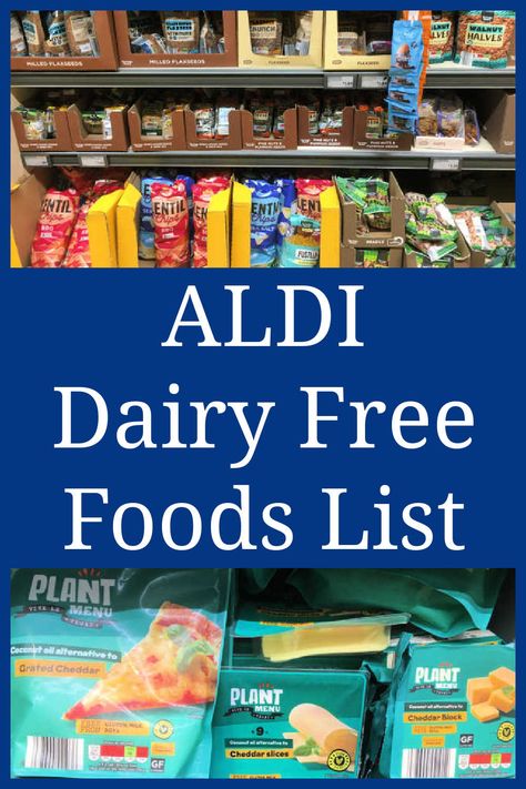 Aldi Dairy Free Foods List – The best dairy-free food finds to put on your shopping list – with a video tour of the top products at my local store. Dairy Free Noodle Recipes, Dairy Free Foods List, Dairy Free Food List, Dairy Free Foods, No Dairy Diet, Lactose Free Dairy Products, Aldi Gluten Free, Gluten Free Shopping List, Dairy Free Deserts