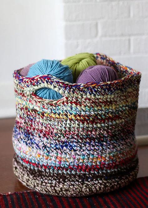 Scrap Yarn Storage Basket – Crochet Scrap Yarn Basket, Yarn Baskets, Scrap Yarn Crochet, Leftover Yarn, Yarn Basket, Crochet Storage Baskets, Crochet Basket Pattern Free, Scrap Yarn, Crochet Storage